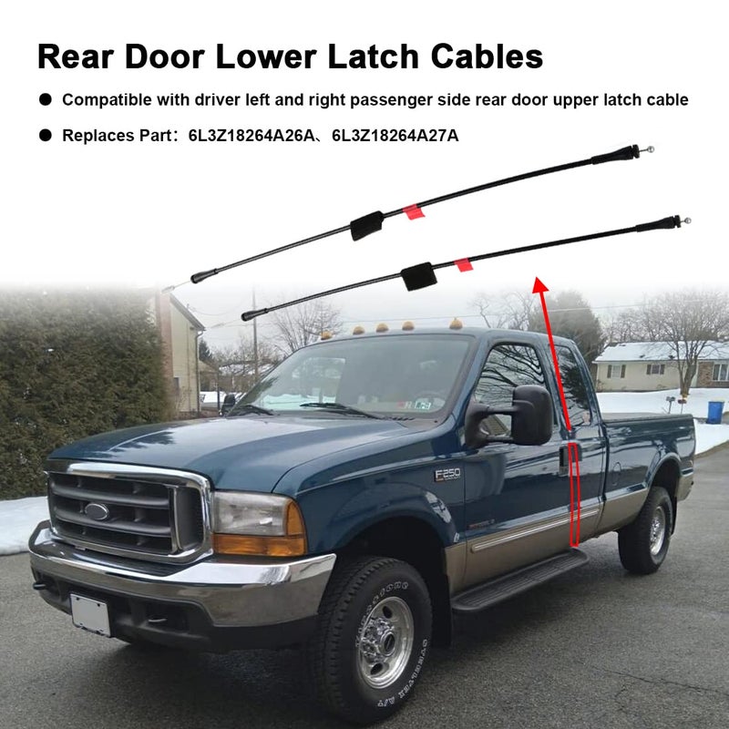 AUTOJARE Rear Left Right Side Door Lower Latch Cables for 1997-2003 F150 2004 F150 Heritage 1997-1999 F250 Replaces# 6L3Z18264A00C 6L3Z18264A01C - Image 2